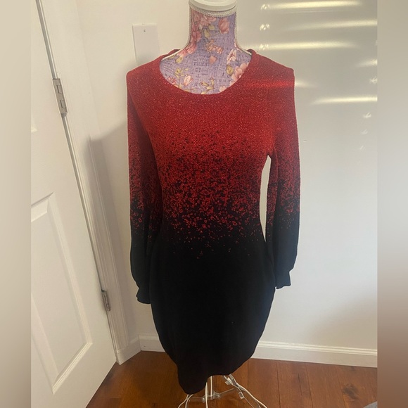Nina leonard red sparkle knit dress Small Petite NWT - Picture 1 of 6